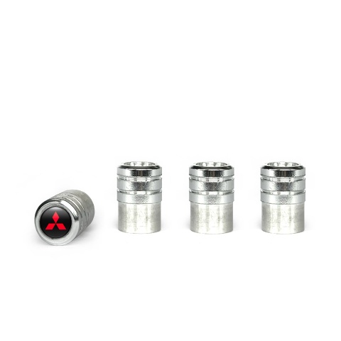 Mitsubishi Valve Caps Aluminum 4 pcs Black Silicone sticker Red Logo