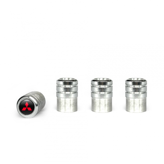 Mitsubishi Valve Caps Aluminum 4 pcs Black Silicone sticker Red Logo