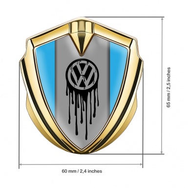 VW 3d Emblem Badge Gold Blue Base Dripping Brush Effect