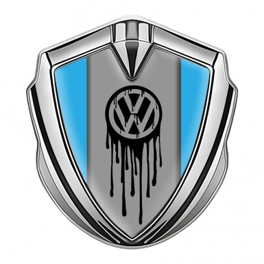 VW 3d Emblem Badge Silver Blue Base Dripping Brush Effect