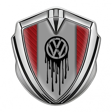 VW Emblem Car Badge Silver Red Carbon Dripping Brush Effect