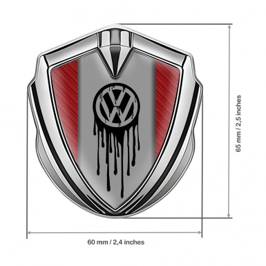 VW Emblem Car Badge Silver Red Carbon Dripping Brush Effect