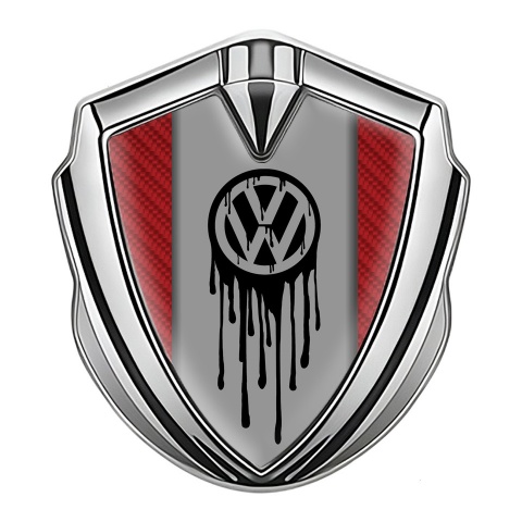 VW Emblem Car Badge Silver Red Carbon Dripping Brush Effect