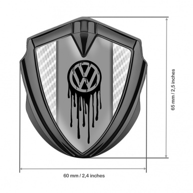 VW Metal Domed Emblem Graphite White Carbon Dripping Brush Effect