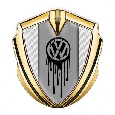 VW Metal Domed Emblem Gold White Carbon Dripping Brush Effect