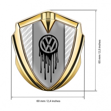 VW Metal Domed Emblem Gold White Carbon Dripping Brush Effect