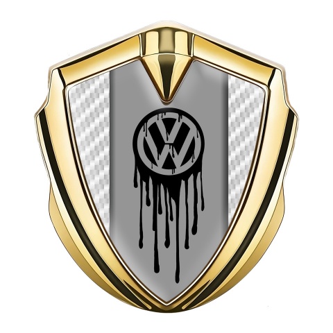 VW Metal Domed Emblem Gold White Carbon Dripping Brush Effect