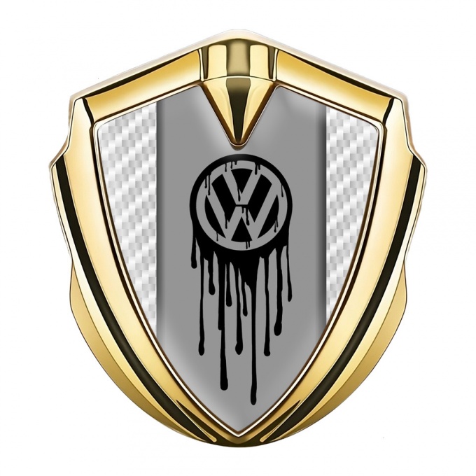 VW Metal Domed Emblem Gold White Carbon Dripping Brush Effect