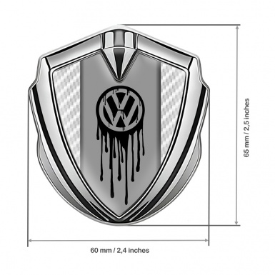 VW Metal Domed Emblem Silver White Carbon Dripping Brush Effect