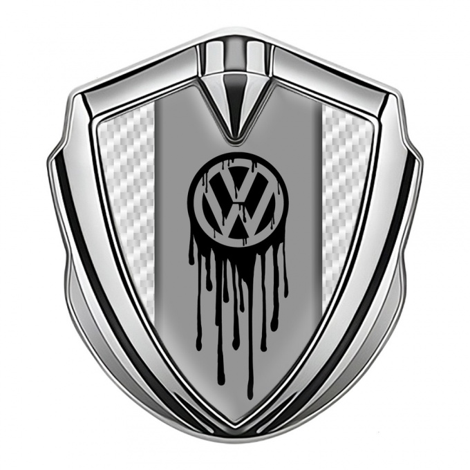VW Metal Domed Emblem Silver White Carbon Dripping Brush Effect