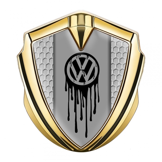 VW Badge Self Adhesive Gold Honeycomb Dripping Brush Effect