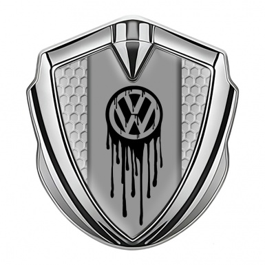 VW Badge Self Adhesive Silver Honeycomb Dripping Brush Effect