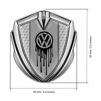 VW Badge Self Adhesive Silver Honeycomb Dripping Brush Effect