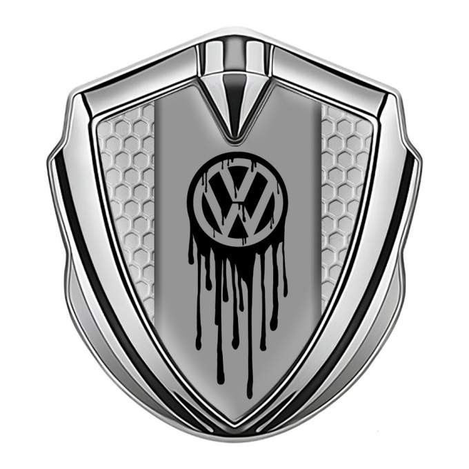 VW Badge Self Adhesive Silver Honeycomb Dripping Brush Effect