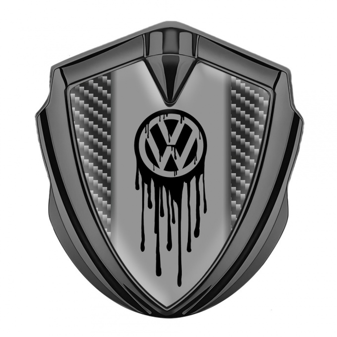 VW Emblem Fender Badge Graphite Dark Carbon Dripping Brush Effect