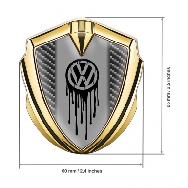VW Emblem Fender Badge Gold Dark Carbon Dripping Brush Effect