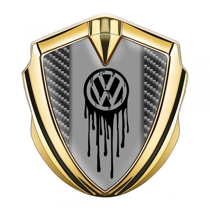 VW Emblem Fender Badge Gold Dark Carbon Dripping Brush Effect