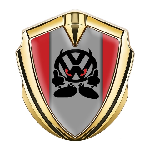 VW Metal Domed Emblem Gold Red Base Evil Character Logo Edition