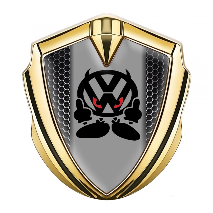 VW Emblem Badge Self Adhesive Gold Metal Grate Evil Logo Edition