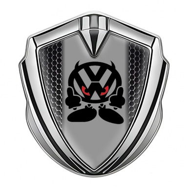 VW Emblem Badge Self Adhesive Silver Metal Grate Evil Logo Edition