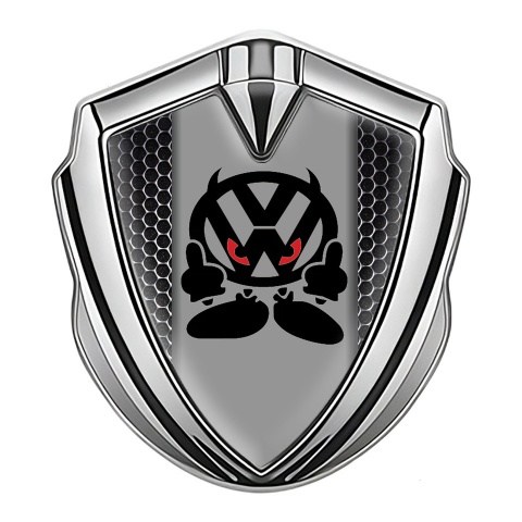 VW Emblem Badge Self Adhesive Silver Metal Grate Evil Logo Edition
