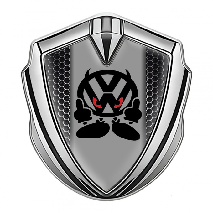 VW Emblem Badge Self Adhesive Silver Metal Grate Evil Logo Edition