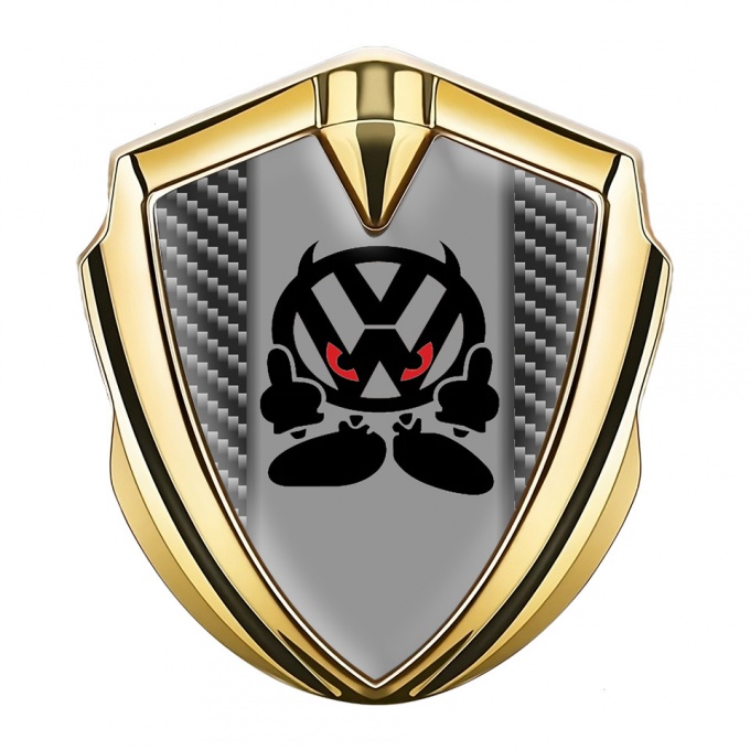 VW Metal Emblem Self Adhesive Gold Dark Carbon Evil Logo Design