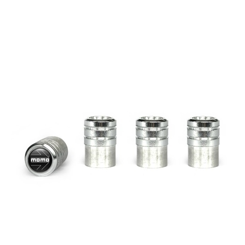 Momo Valve Caps Aluminum 4 pcs Black Silicone sticker White Logo
