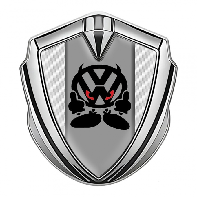 VW Fender Emblem Badge Silver White Carbon Evil Logo Design