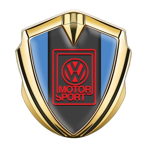 VW Emblem Car Badge Gold Blue Frame Red Motorsport Logo