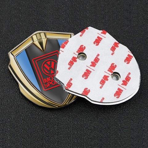 VW Emblem Car Badge Gold Blue Frame Red Motorsport Logo