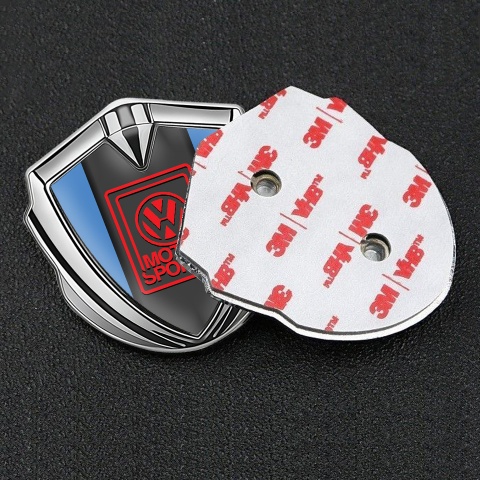 VW Emblem Car Badge Silver Blue Frame Red Motorsport Logo