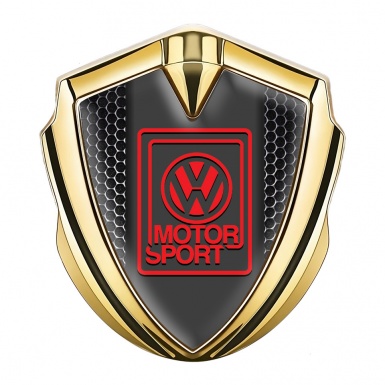 VW Metal Domed Emblem Gold Dark Mesh Red Motorsport Logo