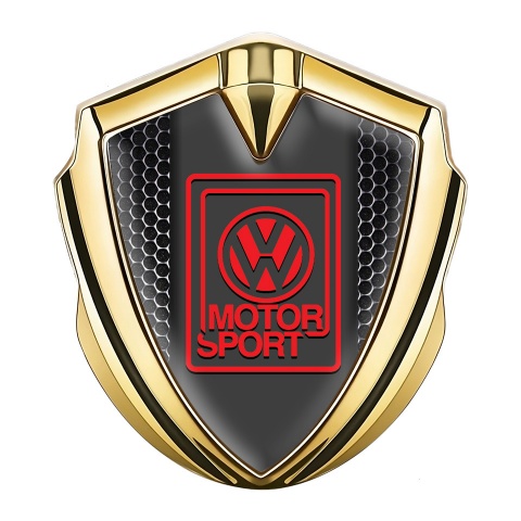 VW Metal Domed Emblem Gold Dark Mesh Red Motorsport Logo