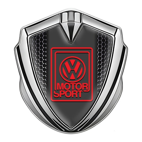 VW Metal Domed Emblem Silver Dark Mesh Red Motorsport Logo