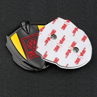 VW Emblem Fender Badge Graphite Yellow Frame Red Motorsport Edition