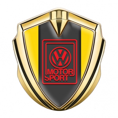 VW Emblem Fender Badge Gold Yellow Frame Red Motorsport Edition