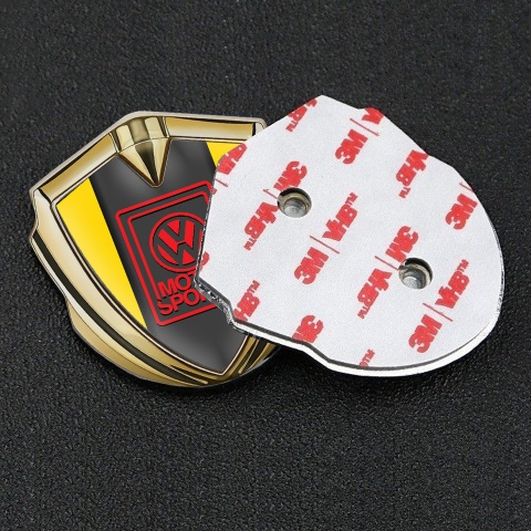 VW Emblem Fender Badge Gold Yellow Frame Red Motorsport Edition