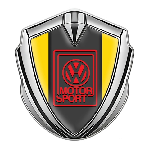 VW Emblem Fender Badge Silver Yellow Frame Red Motorsport Edition