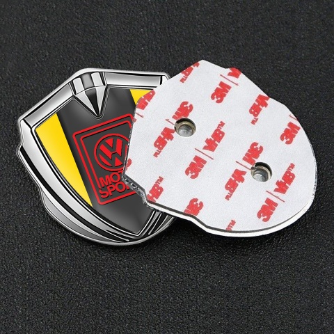 VW Emblem Fender Badge Silver Yellow Frame Red Motorsport Edition