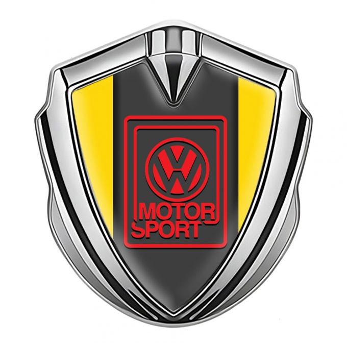 VW Emblem Fender Badge Silver Yellow Frame Red Motorsport Edition