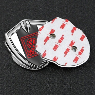 VW Emblem Fender Badge Silver White Base Red Motorsport Logo