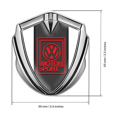 VW Emblem Fender Badge Silver White Base Red Motorsport Logo