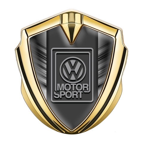 VW Metal Emblem Self Adhesive Gold Striped Frame Grey Logo Design