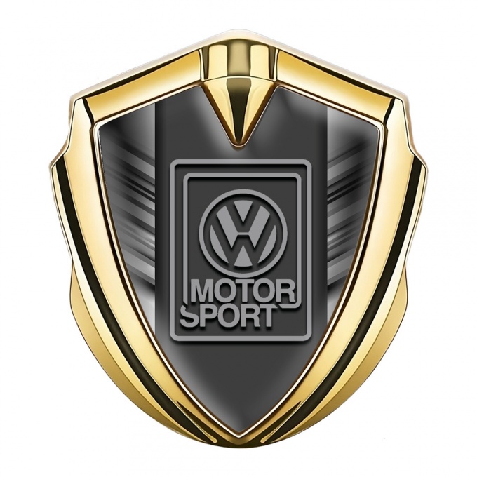 VW Metal Emblem Self Adhesive Gold Striped Frame Grey Logo Design