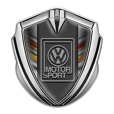 VW Fender Emblem Badge Silver Color Stripes Grey Motorsport Logo