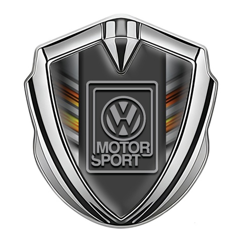 VW Fender Emblem Badge Silver Color Stripes Grey Motorsport Logo
