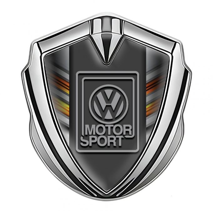 VW Fender Emblem Badge Silver Color Stripes Grey Motorsport Logo