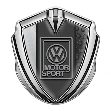 VW Metal Emblem Badge Silver Hexagon Pattern Grey Motorsport Logo