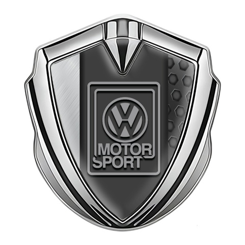 VW Metal Emblem Badge Silver Hexagon Pattern Grey Motorsport Logo